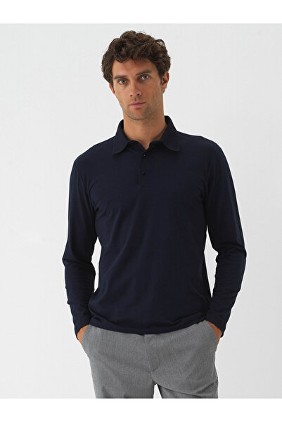Xint Erkek Lacivert Modal Dokulu Slim Fit Uzun Kollu Tişört