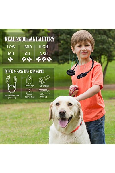 KADRAMA Portable Hanging Neck Fan, Dual Cooling, USB Rechargeable 2000mAh, LED & Aromatherapy (Black)