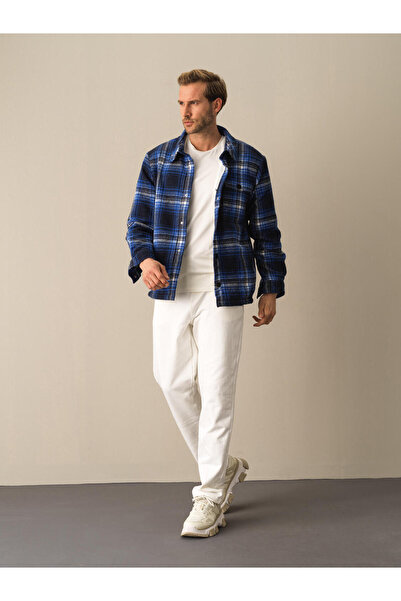 Xint Erkek Lacivert Yumuşak Dokulu Oversize Gömlek Ceket