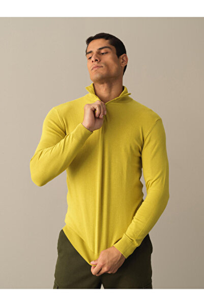 Xint Erkek Sarı Pamuk Dokulu Pamuklu Regular Fit Basic Kazak