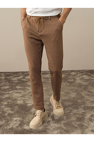 Xint Erkek Camel Doğal Yün Dokulu Slim Fit Jogger Pantolon