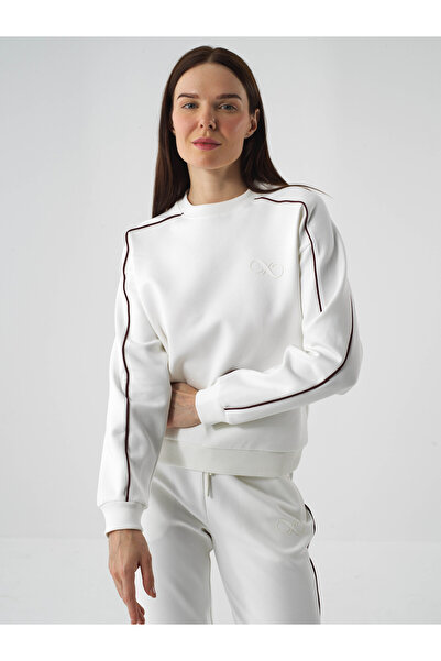 Xint Kadın Ekru Pamuk Dokulu Oversize Sweatshirt