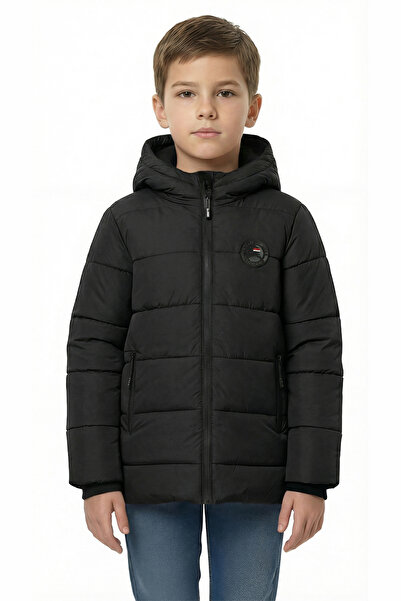 QAWWA Palton de iarnă pentru băiat, negru, căptușit cu blană, din fibră de pa...