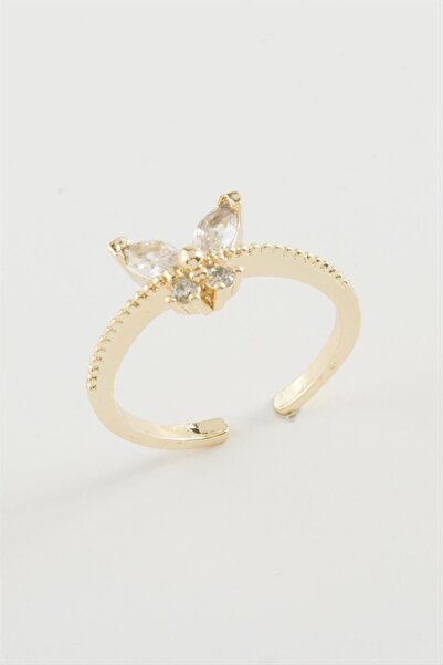 ZERO LAND MTXDPN خاتم زركون على شكل فراشة (135639) مرصع بالأحجار - أصفر