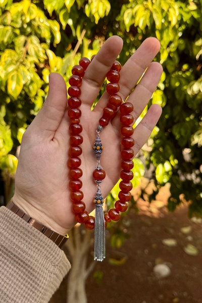 dergah tesbih Old Order Wind Rose Moire Hawk Network Series Clamping Amber Silver Design