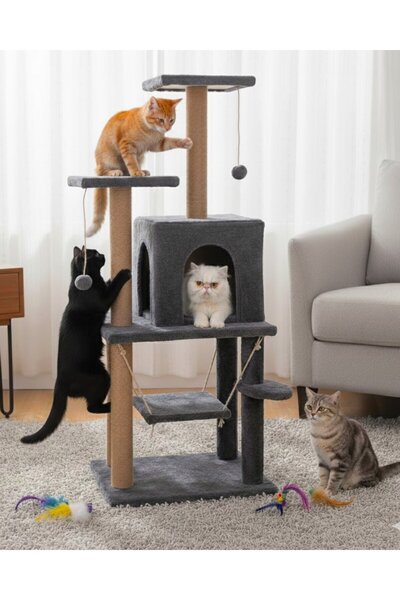 Reyo بيت لعب فاخر للقطط - أنثراسايت مع عش متأرجح