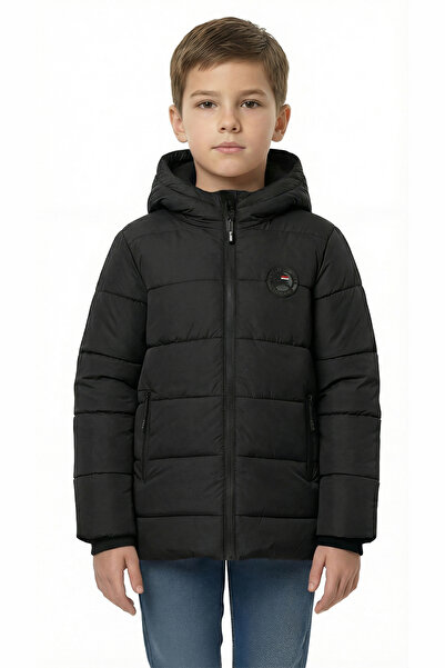 QAWWA Αντιανεμικό παλτό για αγόρια με χοντρή επένδυση Eylaf με μαύρη κουκούλα