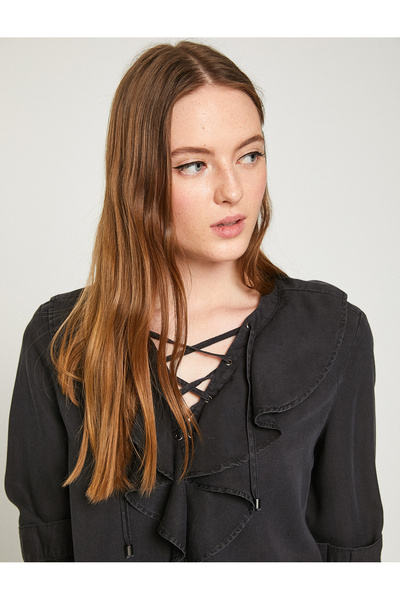 Koton Дамска сива блуза с дълъг ръкав 8YAK67116MD