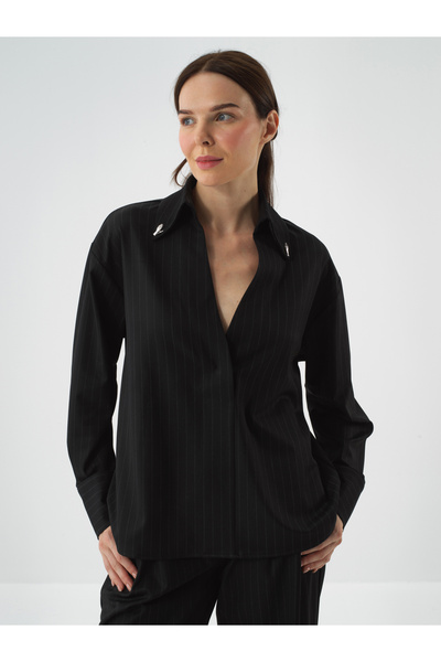 Xint Kadın Siyah Esnek Dokulu Oversize Bluz