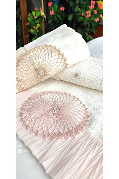 A.Z.H. Мама 3.LÜ SET - 50x90 см Набір рушників для рук і обличчя з плісированою і мереживною оксамитовою тканиною