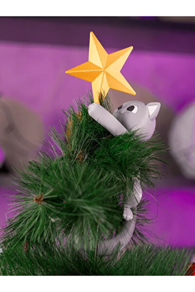 Epic Crafting 3D Christmas Tree Star + Decorative Cat – Tree Top Ornament, Unique Design, Modern Christmas Accessory