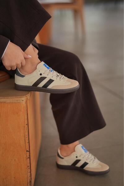 SOLAZER Women's Beige Black Orthopedic Sole Line Detailed Casual Sneaker 057