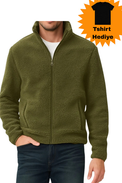 VEGA PORT Unisex plyšová mikina se zipem po celé délce, 2 kapsy, vnitřní fleece, zelená