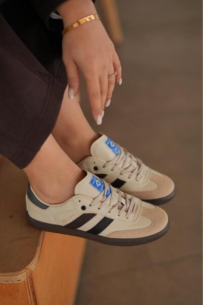 SOLAZER Women's Beige Black Orthopedic Sole Line Detailed Casual Sneaker 057