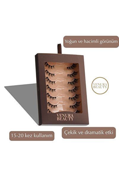 Venura Beauty AURA 7'li Yarım Kirpik Seti Belirgin, Dolgun ve Soft Glam Etki
