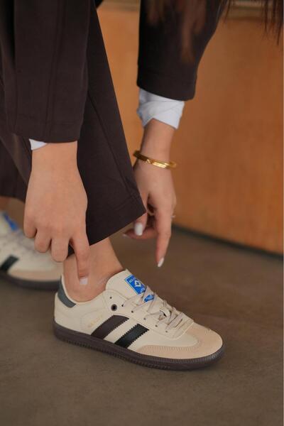 SOLAZER Women's Beige Black Orthopedic Sole Line Detailed Casual Sneaker 057