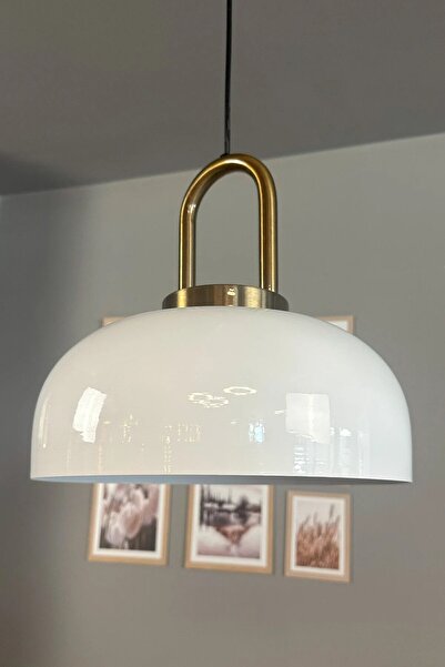 Bamyum Rocha Beyaz Metal Avize Eskitme Kilit Kafa Başlık Salon Mutfak Otel Tekli Avize Lamba Aydınlatma