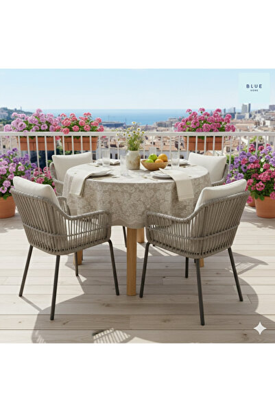 Blue Home 🆕 Fiesta Lined Luxury Easy-To-Clean Kitchen Garden Round Pvc Tablecloth - Round 155 cm 🌸