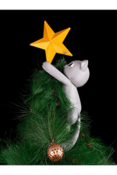 Epic Crafting 3D Christmas Tree Star + Decorative Cat – Tree Top Ornament, Unique Design, Modern Christmas Accessory