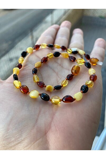 KEHRİBAREVİ KARAMAN Yassı Model Damla Kehribar Bebek Kolye