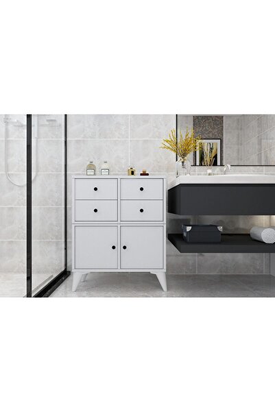 Nettrends Dört Çekmeceli Kapaklı Ayaklı Beyaz Banyo Dolabı BNY-1100