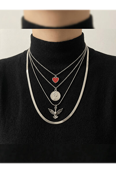 PURE BERRY طقم مجوهرات فاخر من الفولاذ المقاوم للصدأ 100% بلون فضي من أنكا-تا...