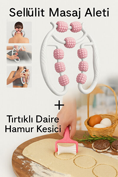 lawrenceshop Masaj Aleti Selülit 9 Tekerlekli Esnek Ayarlanabilir Bacak Kol Boyun + Tırtıklı Daire Hamur Kesici