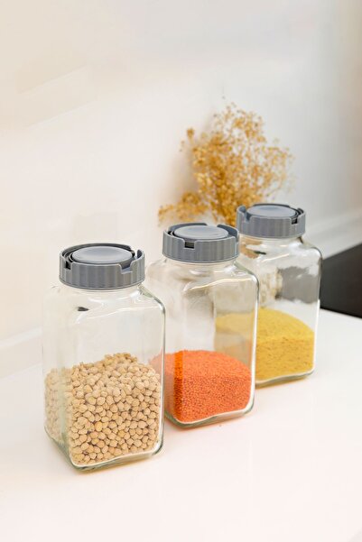 ZURİ DESİGN Cam Kavanoz Seti Taşıma Kulplu - 3'lü Gıda Saklama Kabı 3 LT