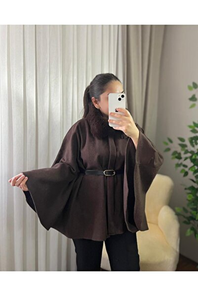 Parla Modam LUNA KÜRKLÜ KEMERLİ KAŞE PANÇO 4006