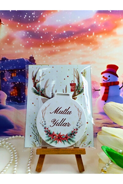 Nehir 10ADET-Yılbaşı Temalı Hediyelik Pleksi Yuvarlak Cep Aynası