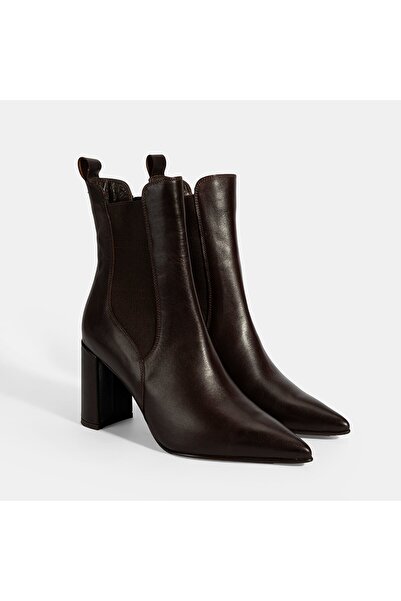 Desa Women's Brown Elastic Heeled Leather Boots