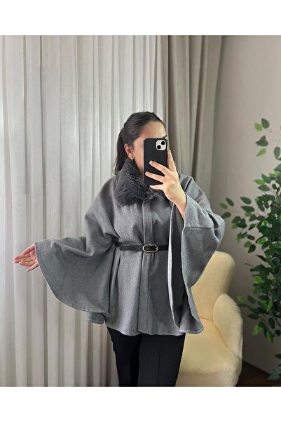 Parla Modam LUNA KÜRKLÜ KEMERLİ KAŞE PANÇO 4006