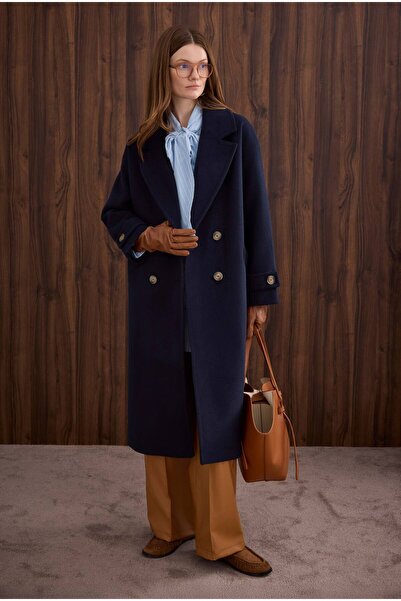 HEQA Μπράτσο Επωμίδα Λεπτομερές Παλτό Navy Blue