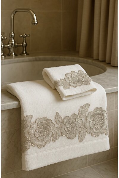 Çeyiz Bahçesi مجموعة مناشف دانتيل فرنسية ثلاثية الأبعاد 30&50 و50&90