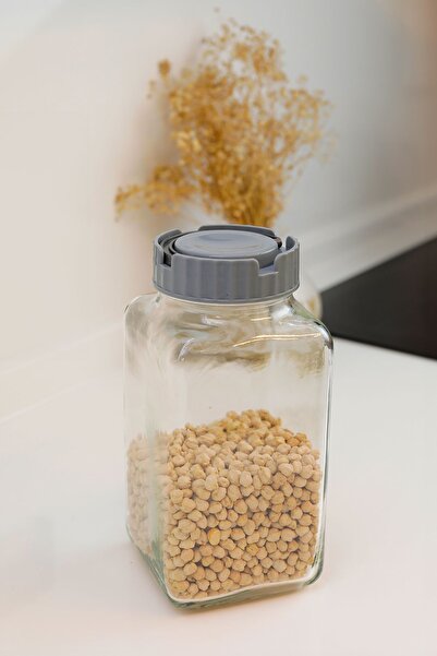 ZURİ DESİGN 3L Cam Kavanoz Gri Kapaklı ve Taşıma Kulplu – Hava Geçirmez Mutfa...