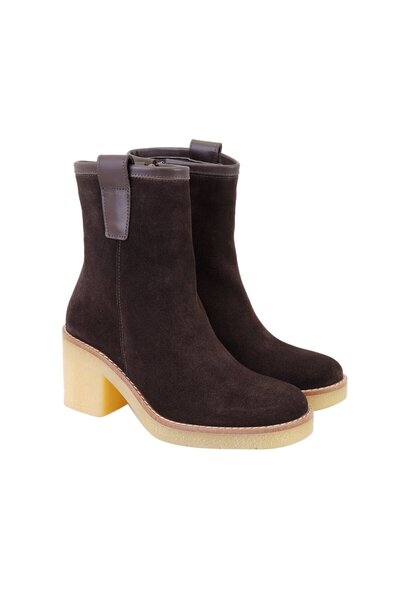 Desa Γυναικείες δερμάτινες μπότες Loza Brown με τακούνι