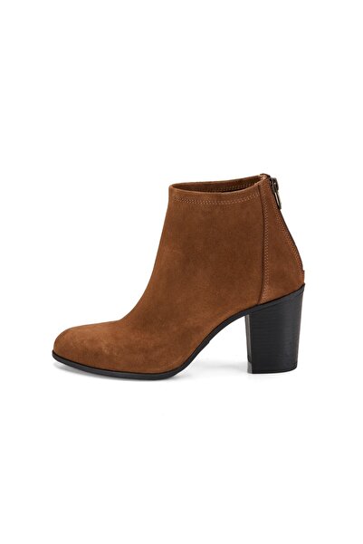 Desa Women's Tan Zippered Heeled Suede Boots