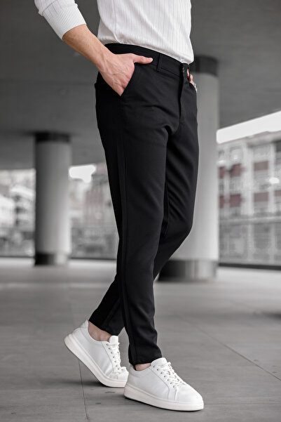 Ser Joven Ανδρικό εφαρμοστό Μαύρο ελαστικό ύφασμα Λινό Παντελόνι