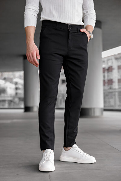 Ser Joven Ανδρικό εφαρμοστό Μαύρο ελαστικό ύφασμα Λινό Παντελόνι