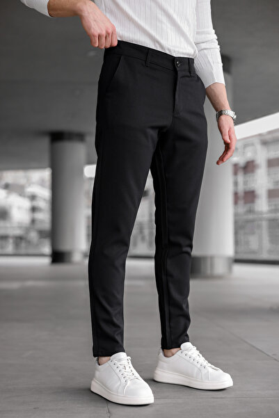 Ser Joven Ανδρικό εφαρμοστό Μαύρο ελαστικό ύφασμα Λινό Παντελόνι