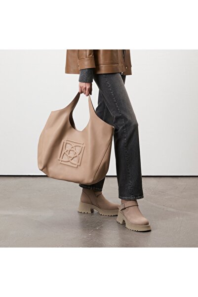 Desa Women's Beige Belt Accessory Heeled Leather Boots