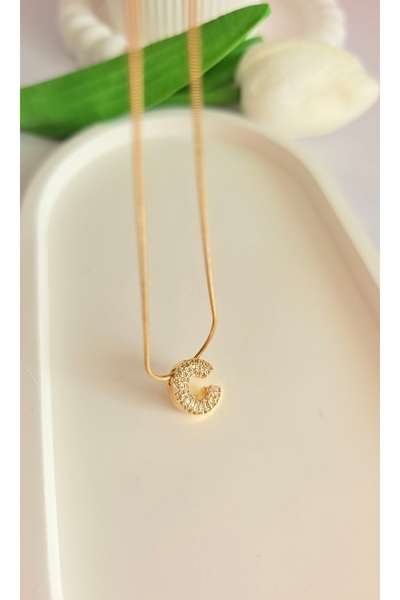 MİLUNXTE C Harfli Kolye - Çelik Harfli Kolye - Harf Kolye - Çelik C Harfli Kolye