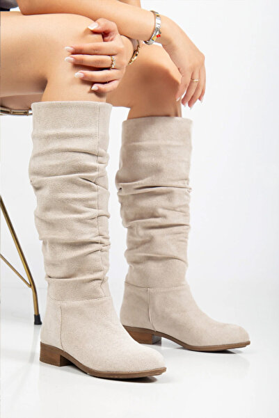 Preshley Γυναικείες μπότες με ίσια σόλα Mika με κορδόνι που συσφίγγει κάτω από το γόνατο