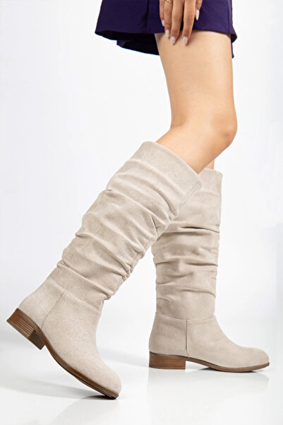 Preshley Γυναικείες μπότες με ίσια σόλα Mika με κορδόνι που συσφίγγει κάτω από το γόνατο