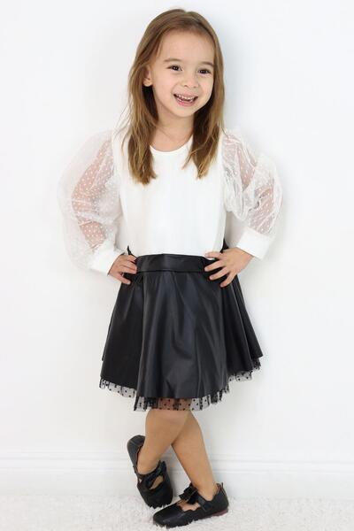 Breeze Сукня для дівчаток 3-8 років - з довгими рукавами, шкіряною спідницею, рукавами з тюлю, екрю