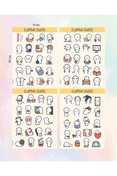 Flurina Studio Cute Emoji 4 Sayfa Sticker Seti BEYAZ KAĞIT