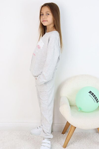 Breeze Спортивний костюм для дівчаток 5-10 років - з мотивом футбольної ліги, V-подібним швом, світло-сірий меланж