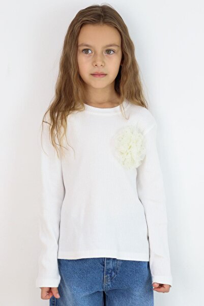 Breeze Блуза для дівчаток 8-14 років - з довгими рукавами, квітковими аксесуарами, екрю