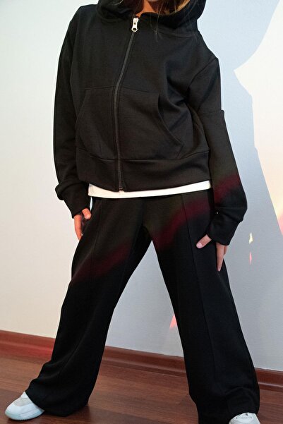 Breeze Φόρμα για κορίτσια με κουκούλα με ραφή γρασίδι 8-14 ετών, μαύρο