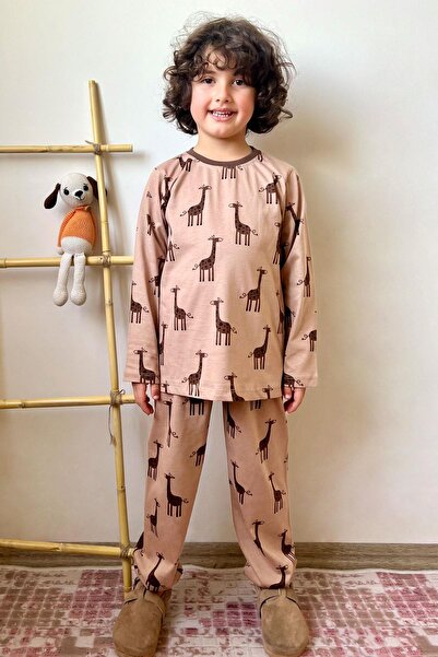 Breeze 4-8 Years Old Boys' Pajamas Set - Cute Giraffe Print, Mink
